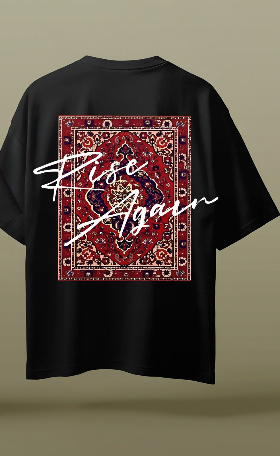"Rise Again" Vintage Persian Rug Streetwear T-Shirt - Oversized Graphic Tee