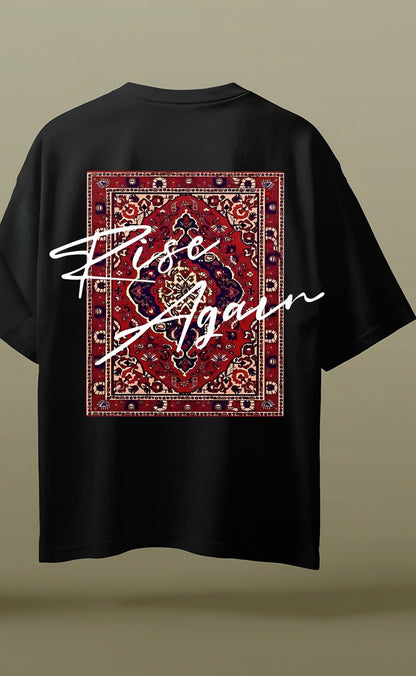 "Rise Again" Vintage Persian Rug Streetwear T-Shirt - Oversized Graphic Tee